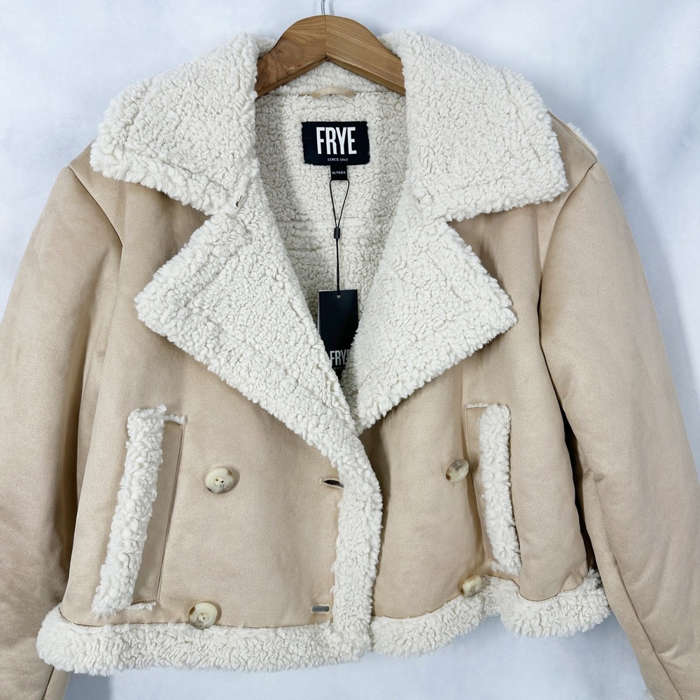 Frye Faux Shearling & Suede Long Sleeve Moto Jacket Women's Size XL NEW - Picture 7 of 13